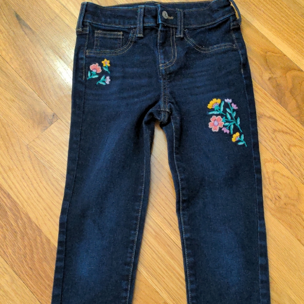 Jumping Beans Dark Blue Jeans with Floral Embroidery